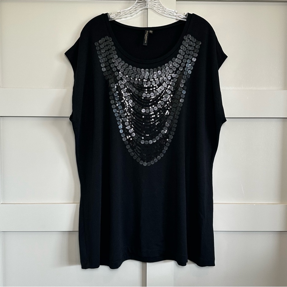 Susan Lawrence Woman Black Sequin Blouse Women Cap Sleeve Casual Sparkly 2X